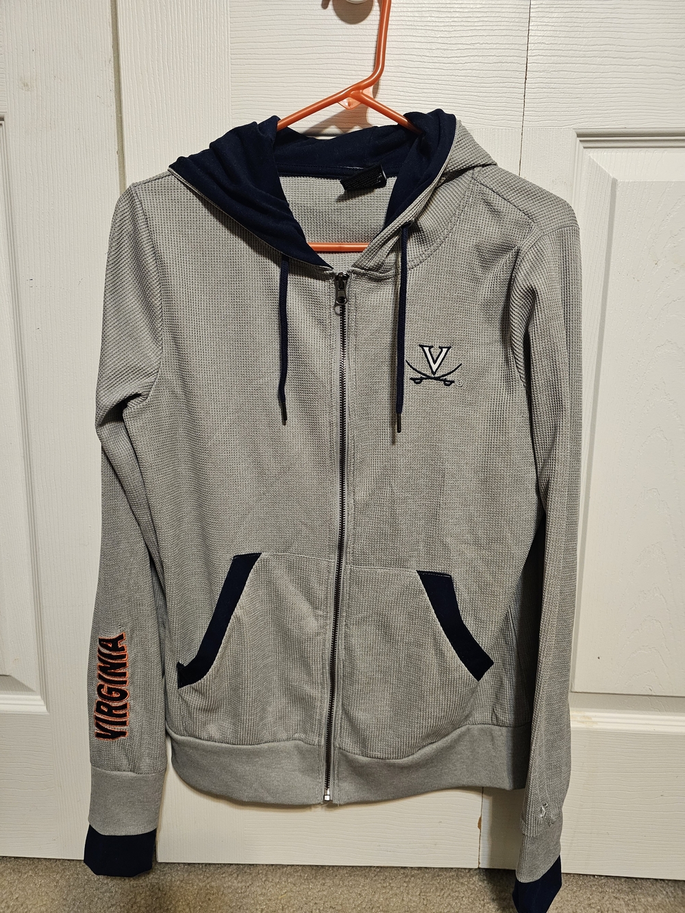 UVA Ladies Embroidered Hooded Zip Sweatshirt - Gray & Navy